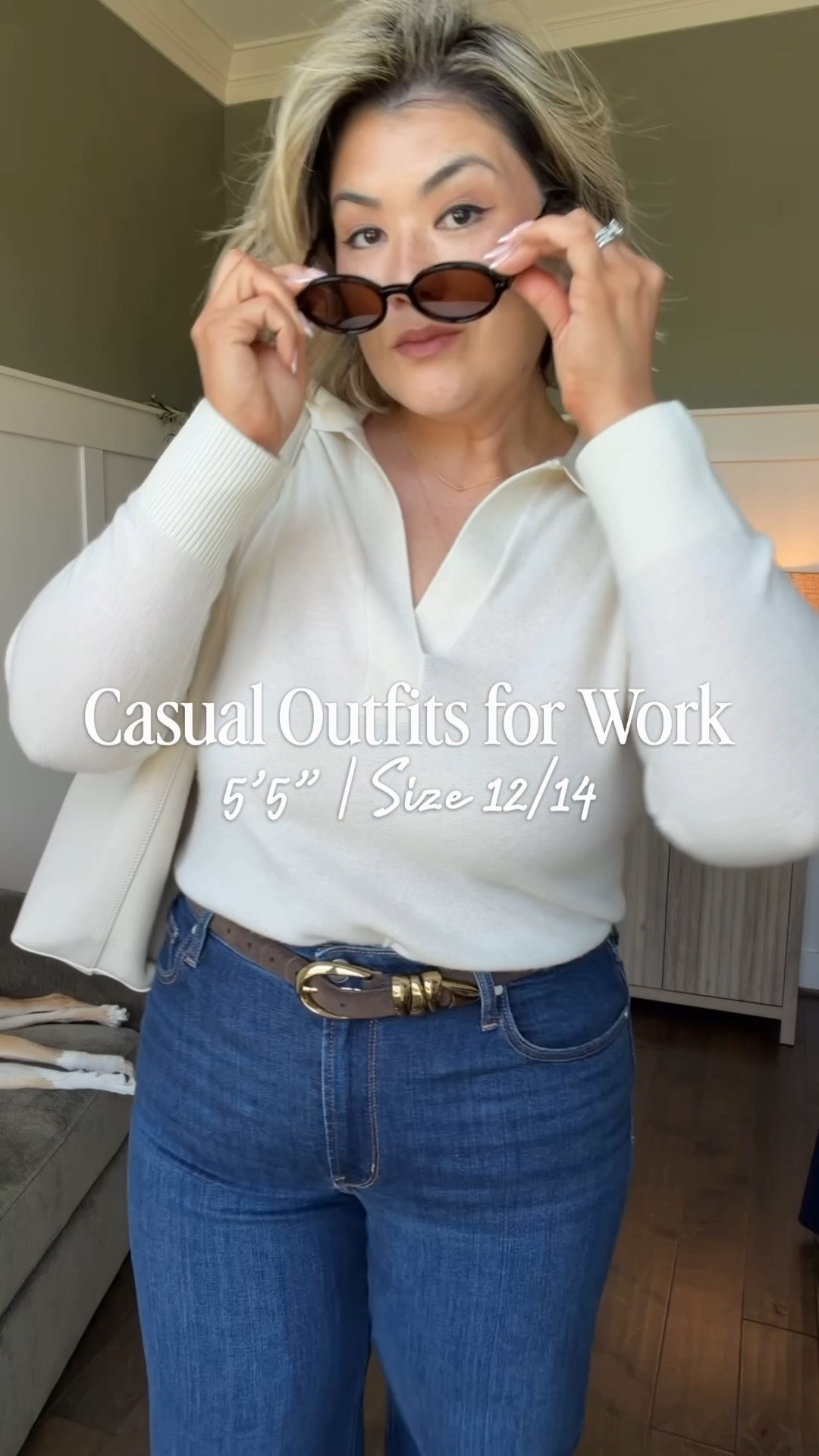 A few casual work outfit ideas featuring pieces from @Quince These are the kind of outfits I gravitate towards when I want to feel polished, comfortable, and ready for whatever the day brings.
￼
Here are the details of what I’m wearing:

Mongolian Cashmere Polo Sweater
I’m wearing a size large in the color ivory. This runs true to size, however if you prefer a more oversized fit, I recommend sizing up.

Bella Stretch Wide Leg Jeans
I’m wearing a size 32 in the regular inseam in wash midnight blue. This runs true to size and has lots of stretch.

Scuba Single-Breasted Convertible Blazer
I am wearing a size x-large , however I could have worn a large. This one has tons of stretch and is incredibly comfortable. I added the Organic Heavyweight Fleece Hoodie blazer insert and 100% Mongolian Cashmere Ribbed Collar blazor insert in size L/XL.

Italian Leather Soft Bucket Shoulder Bag
Soft ivory in small and warm taupe in large.

#quincepartner

#LTKMidsize #LTKOver40 #LTKWorkwear