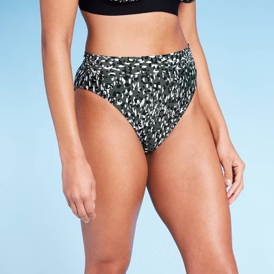 Women's High Waist High Leg Extra Cheeky Bikini Bottom - Shade & Shore™ Army Green Animal Print | Target