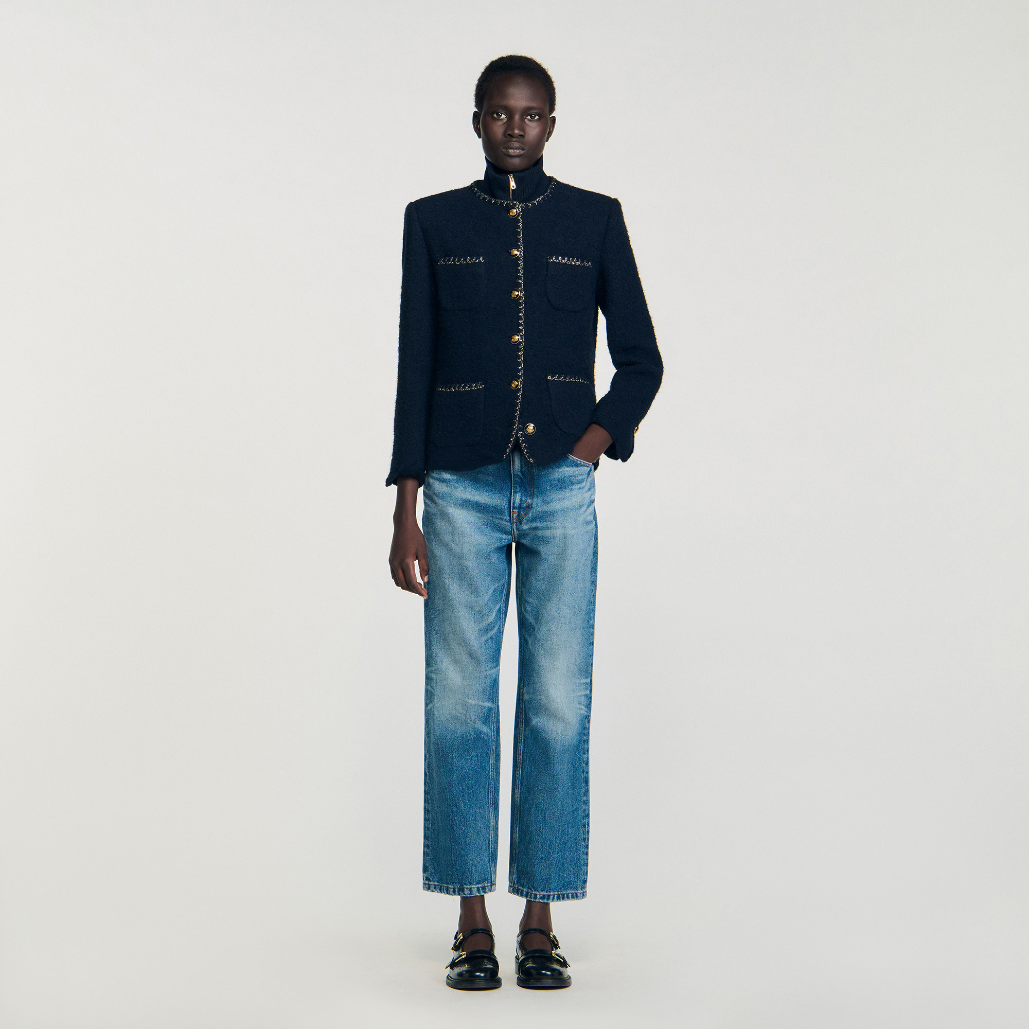 Tweed jacket with removable collar | Sandro US | Sandro-Paris US