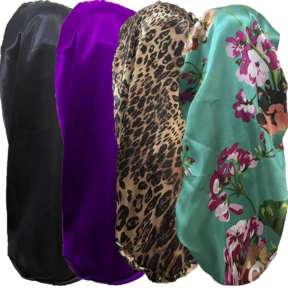 4 Pcs Satin Bonnet for Women, Long Sleep Cap Soft Silky Bonnet for Braids | Amazon (US)