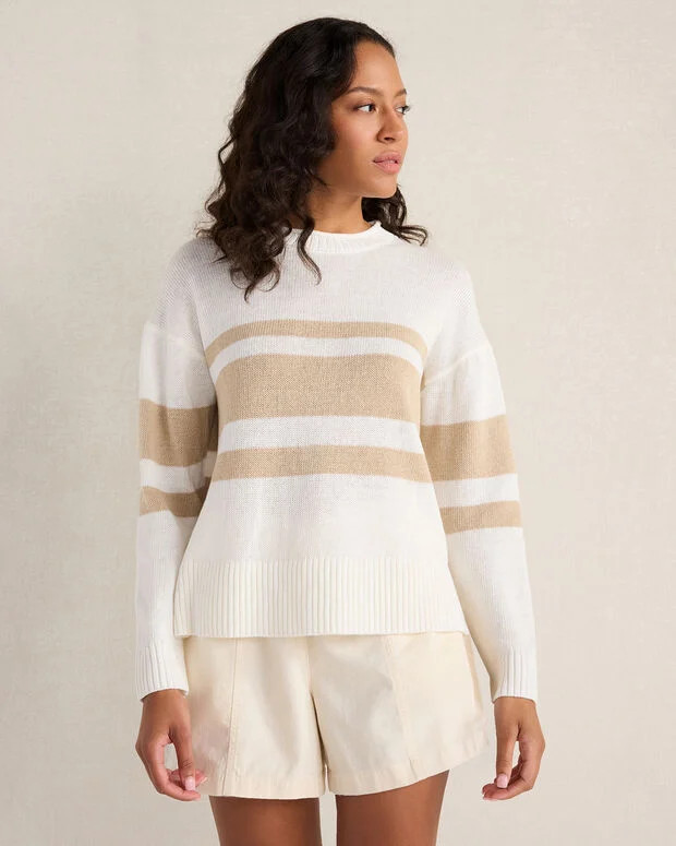 Cotton Linen Stripe Roll Neck Sweater | Talbots