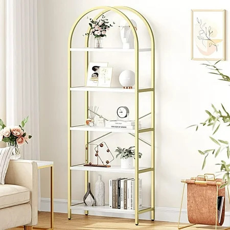 GymChoice 5-Shelf Gold Metal Frame Bookcase, Modern Display Shelves Industrial Bookcase with Metal Frame for Bedroom Living Room | Walmart (US)