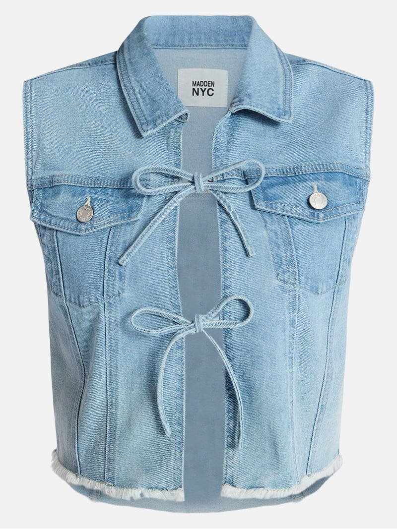Madden NYC Women\u2019s Tie Front Denim Vest, Sizes XXS-XXL | Walmart (US)