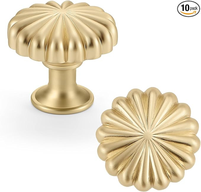 10 Pack Gold Cabinet Knobs for Kitchen Cabinets and Dresser Drawers，Zinc Alloy Brushed Brass Ha... | Amazon (US)