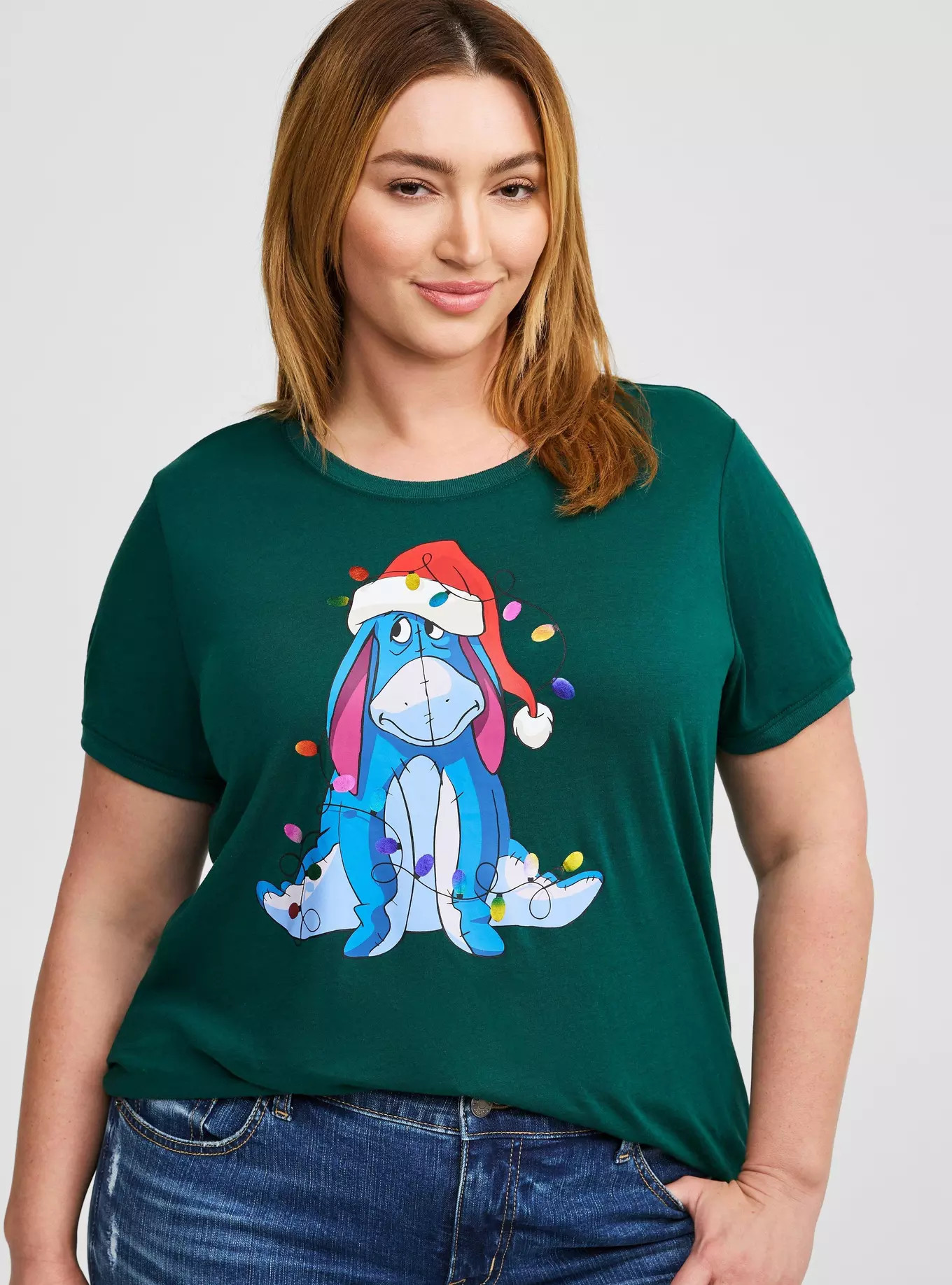 Disney Eeyore Christmas Classic Fit Cotton Ringer Top | Torrid (US & Canada)