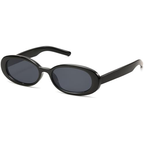 Oval Sunglasses for Women Men Vintage Retro Small 90s Style Trendy Sun Glasses Black | Amazon (US)