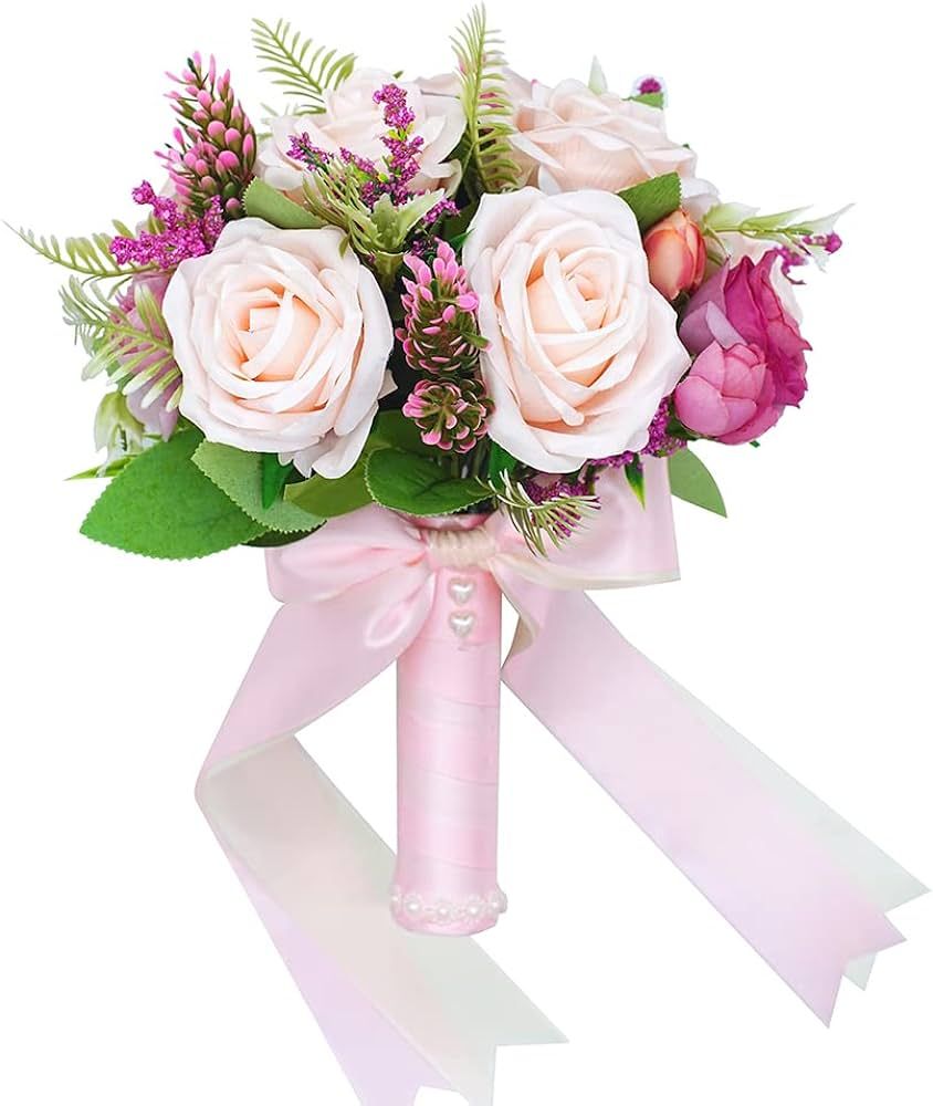 Floinla Blush & Magenta Wedding Bouquets for Bride Bridesmaid Artificial Roses Flowers Bridal Bou... | Amazon (US)