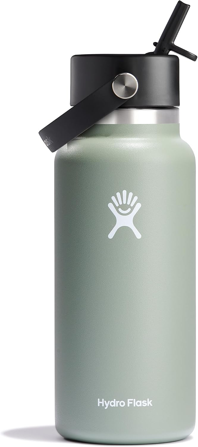 Hydro Flask Water Bottle - Insulated Stainless Steel - Wide Mouth Flex Straw Lid, Non Spill, Leakproof and Refillable in Agave 32 Oz | Amazon (US)