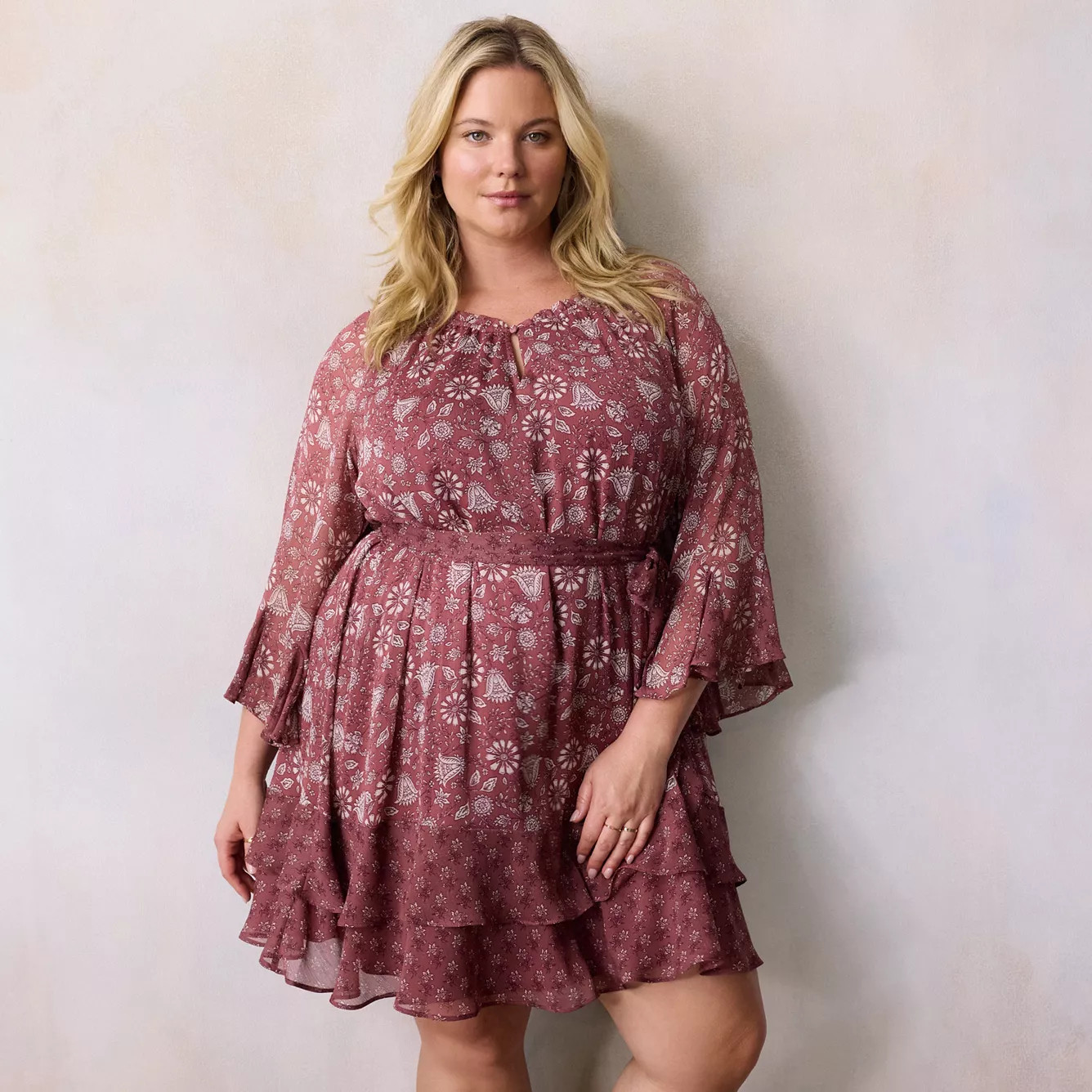Plus Size LC Lauren Conrad Bell Sleeve A-Line Mini Dress | Kohl's