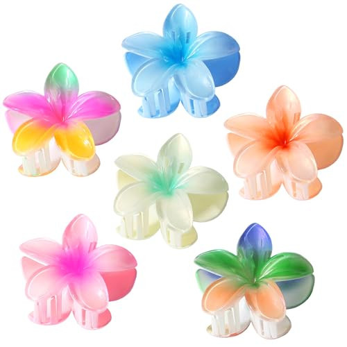 Hawaiian Flower Hair Clips for Women: 6 Pack Flower Claw Clips for Thick Thin Hair - Plumeria Hair Clip for Girls Beach Tropical Hair Accessories Gifts | Amazon (US)