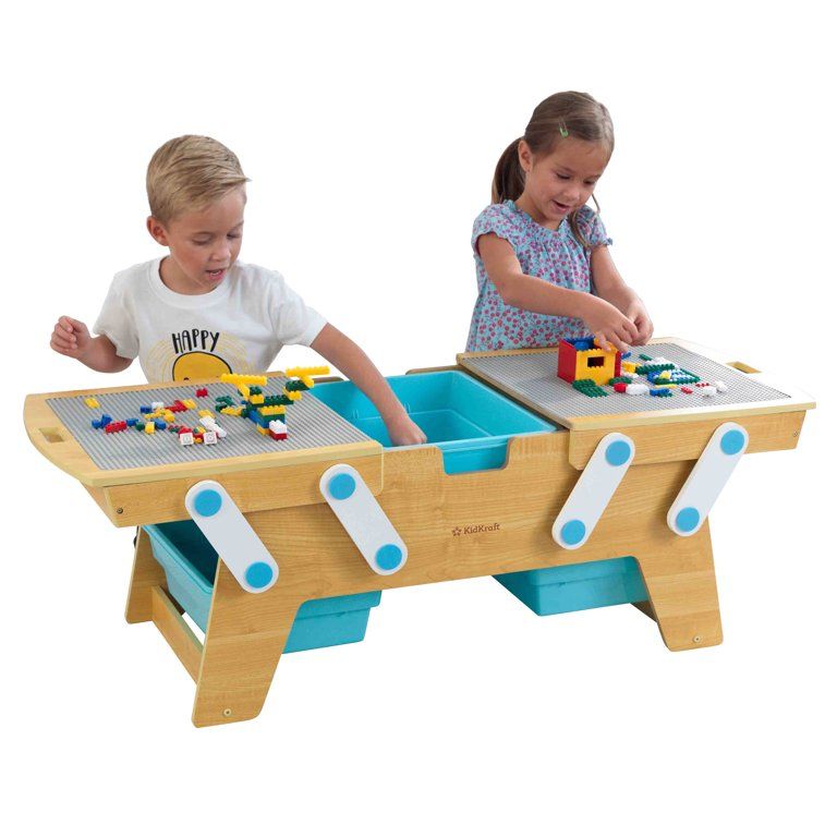 KidKraft Building Bricks Play N Store Wooden Table, Kids Activity Table, Natural | Walmart (US)
