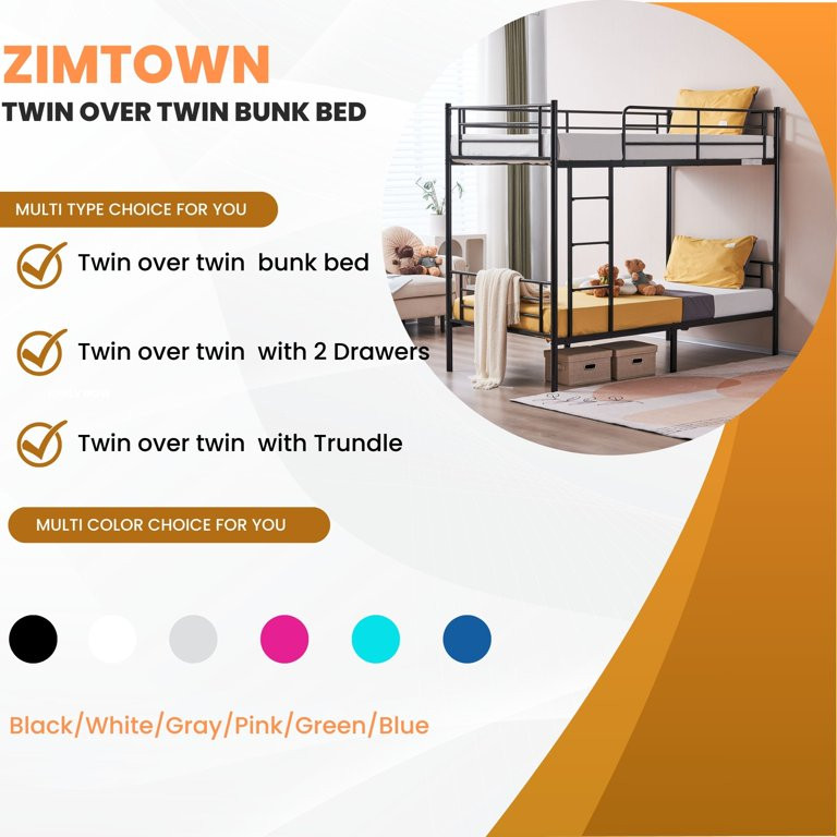 Zimtown Twin over Twin Steel Bunk Beds Frame, 78" x 42" x 65" with Ladder Bedroom Dorm Room for K... | Walmart (US)