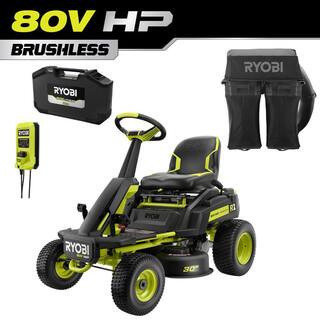 R1 80V HP Brushless Battery Cordless Electric 30 in. Riding Mower with Bagger, 14.0 Ah Battery and Charger | The Home Depot