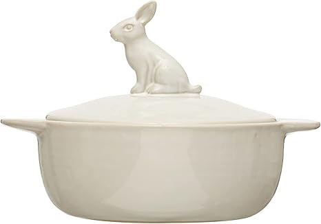Creative Co-Op Stoneware Bake Pan with Lid and Decorative Rabbit, White Baker | Amazon (US)