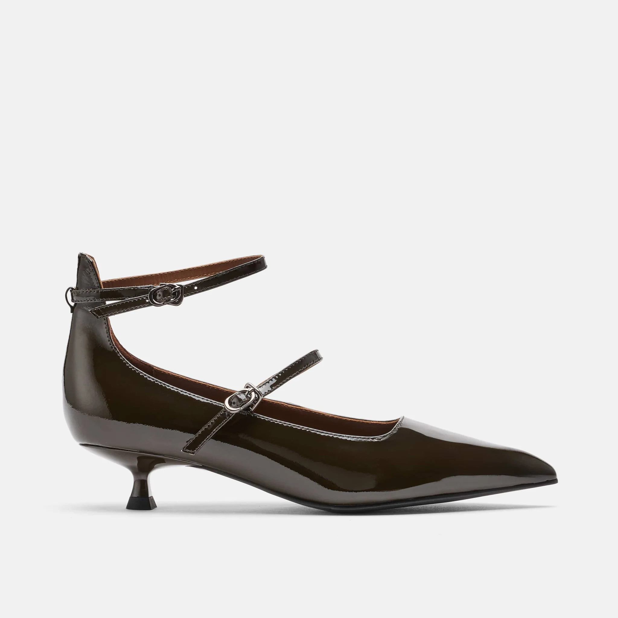 Paige Dark Green Patent Leather Kitten Heels | Marc Nolan