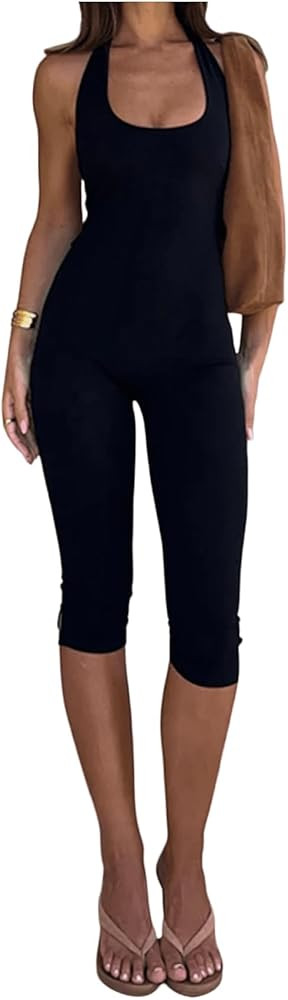 Milumia Women's Sexy Halter Bodycon Jumpsuits Scoop Neck Bermuda Shorts Romper Clubwear | Amazon (US)