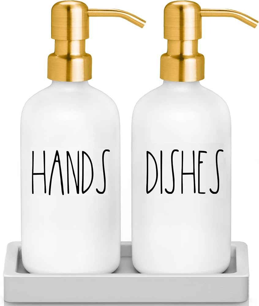 Luxury Gold Soap Dispenser for Kitchen Sink by Brighter Barns - White Glass Kitchen Soap Dispense... | Amazon (US)