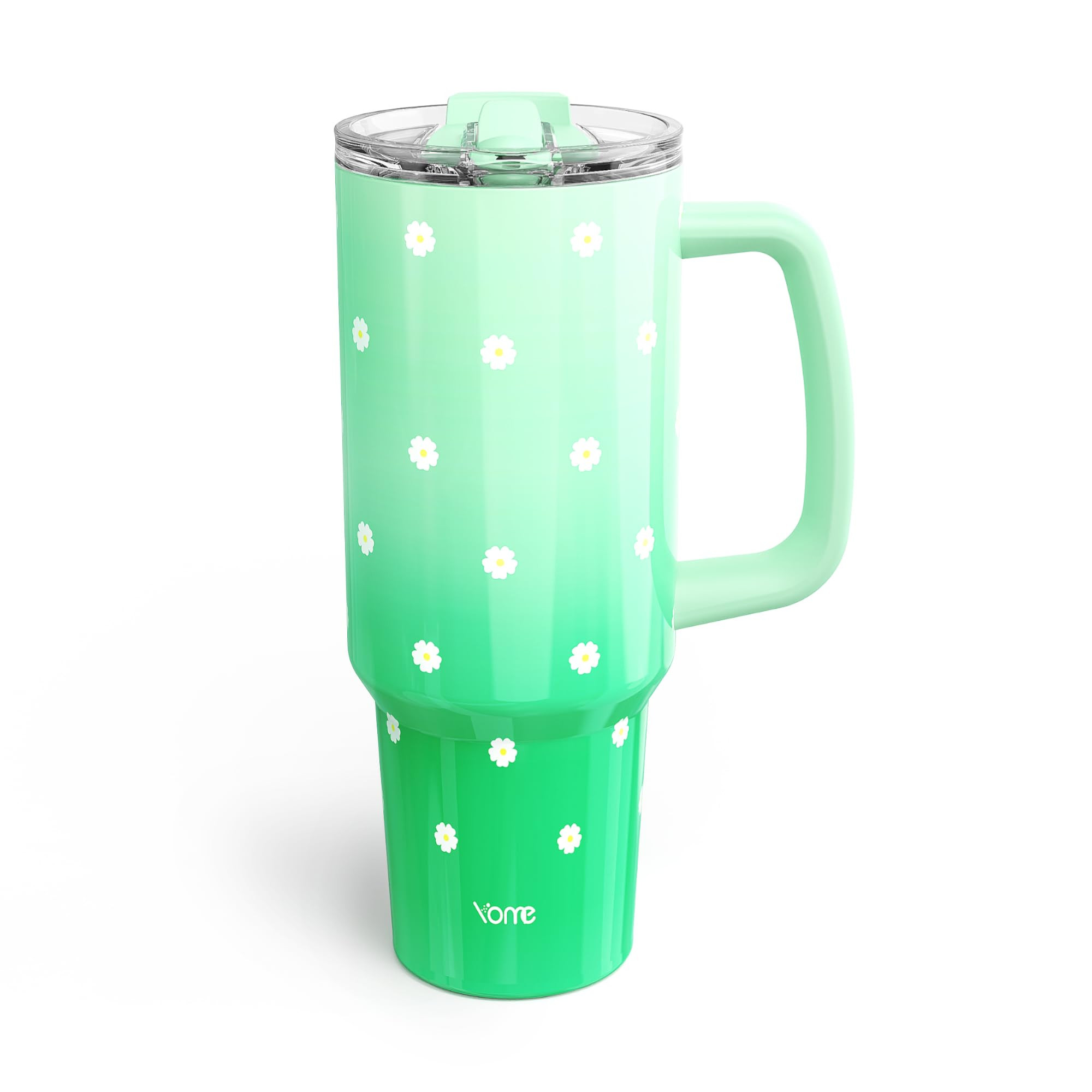 YOME 40 oz Green Daisy Tumbler with Handle and Flip Straw for Women | Stainless Steel Insulated W... | Amazon (US)