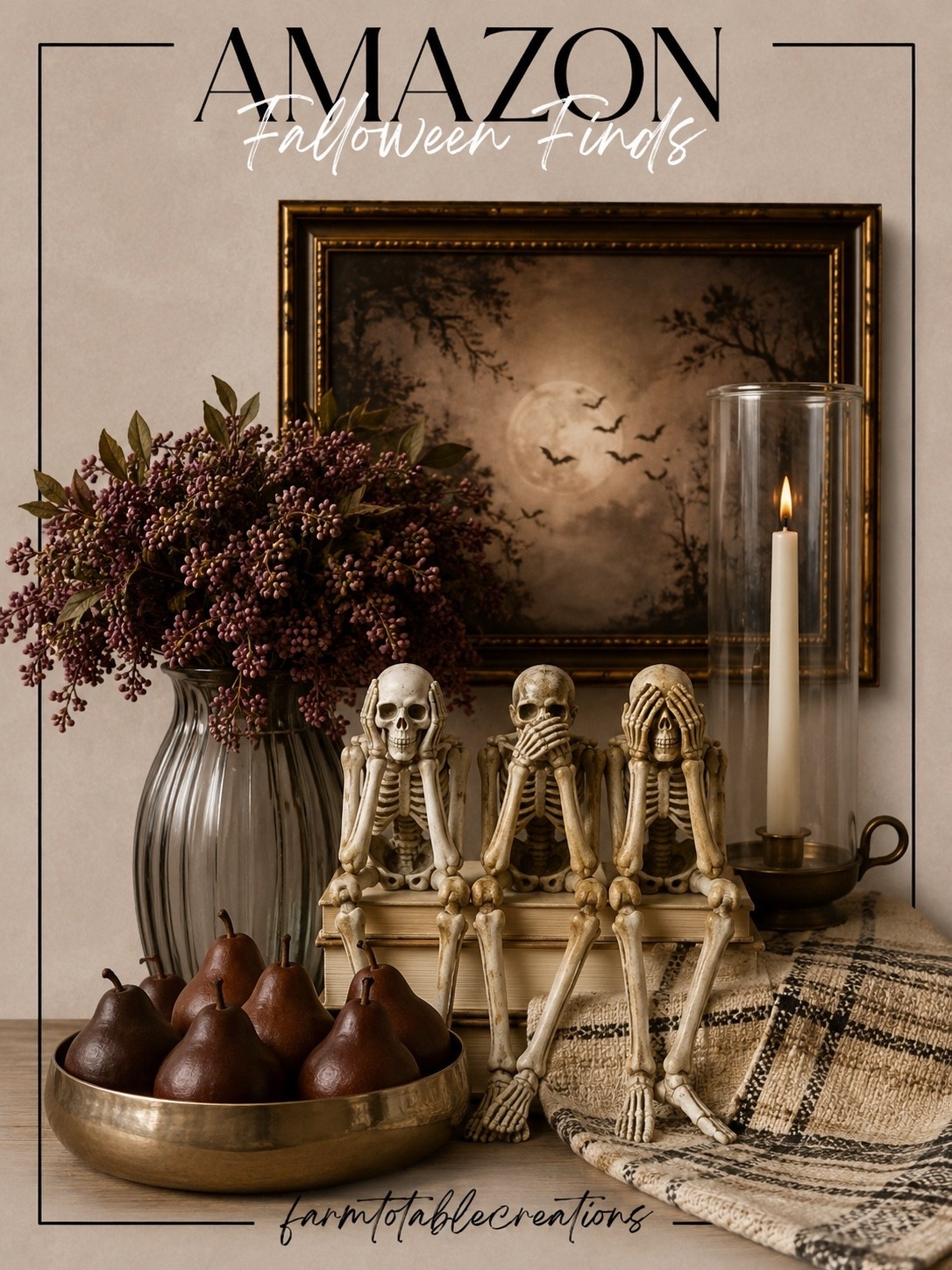 Amazon Falloween Finds for a Cozy, Vintage-Inspired Home 💀🖤

These Amazon Falloween finds are perfect for creating an elevated Halloween look with vintage charm. From the iconic “see no evil, hear no evil, speak no evil” skeletons to moody artwork, rich faux stems, cozy textiles, and warm candlelight, these pieces add just the right amount of spooky while keeping your home beautifully styled.

Follow @farmtotablecreations on Instagram for more cozy home finds and trending decor.

#LTKHome #AmazonFinds #AmazonHome #AmazonHalloween #Falloween #HalloweenDecor #VintageHalloween #SkeletonDecor #MoodyHome #CozyHome #FallDecor #SeasonalDecor #HomeStyling #HalloweenInspo #SpookySeason

#LTKSaleAlert #LTKHome