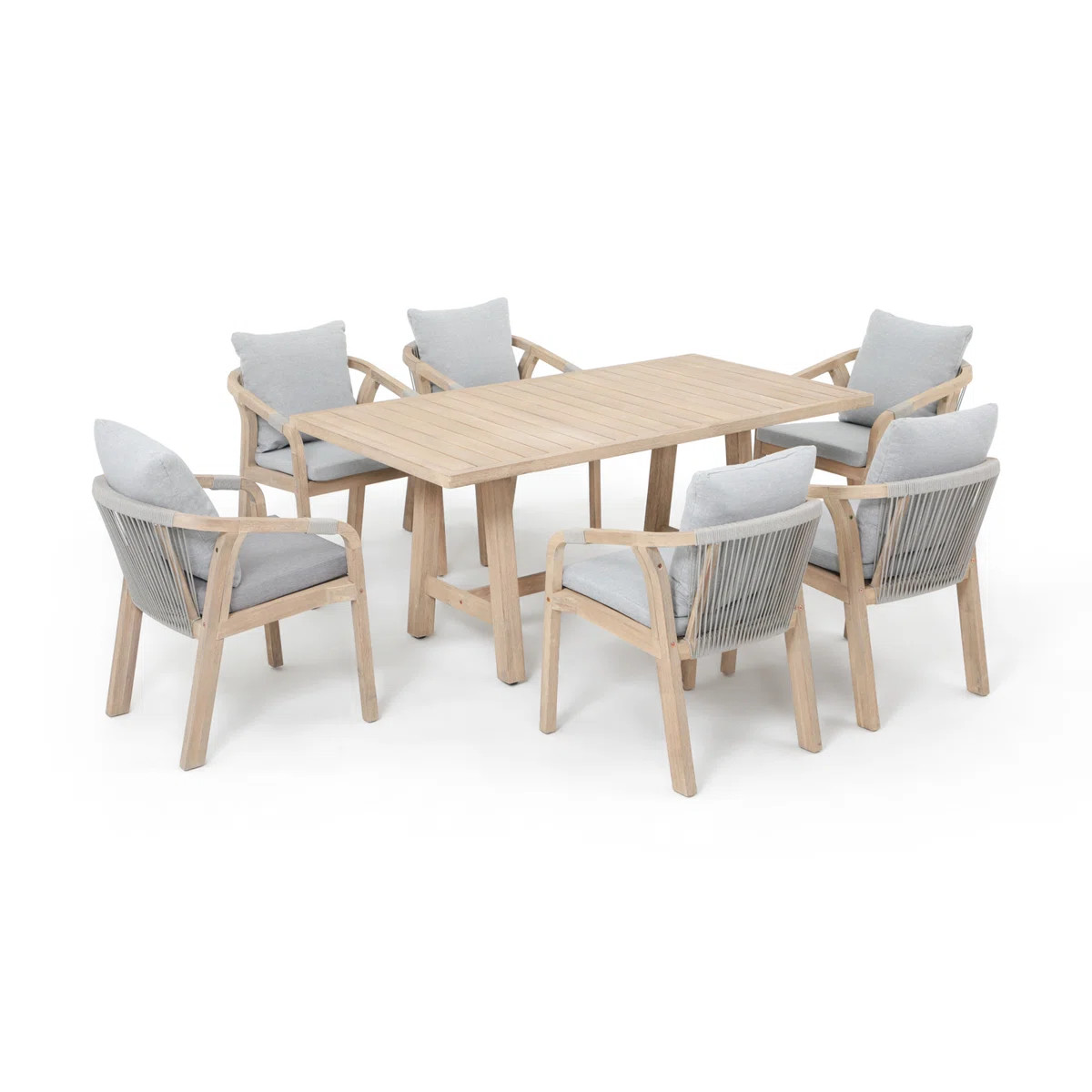 6-person Rectangular Outdoor Wood Dining Set With Cushions | Wayfair North America