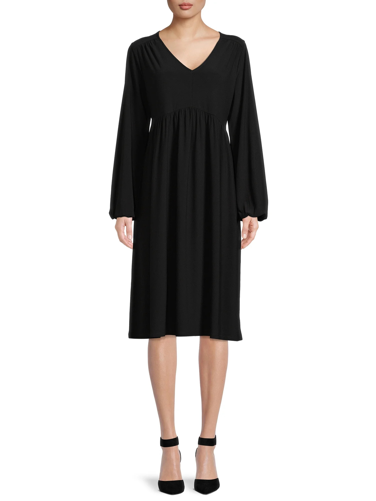 Time and Tru Women's V-Neck Peasant Dress - Walmart.com | Walmart (US)