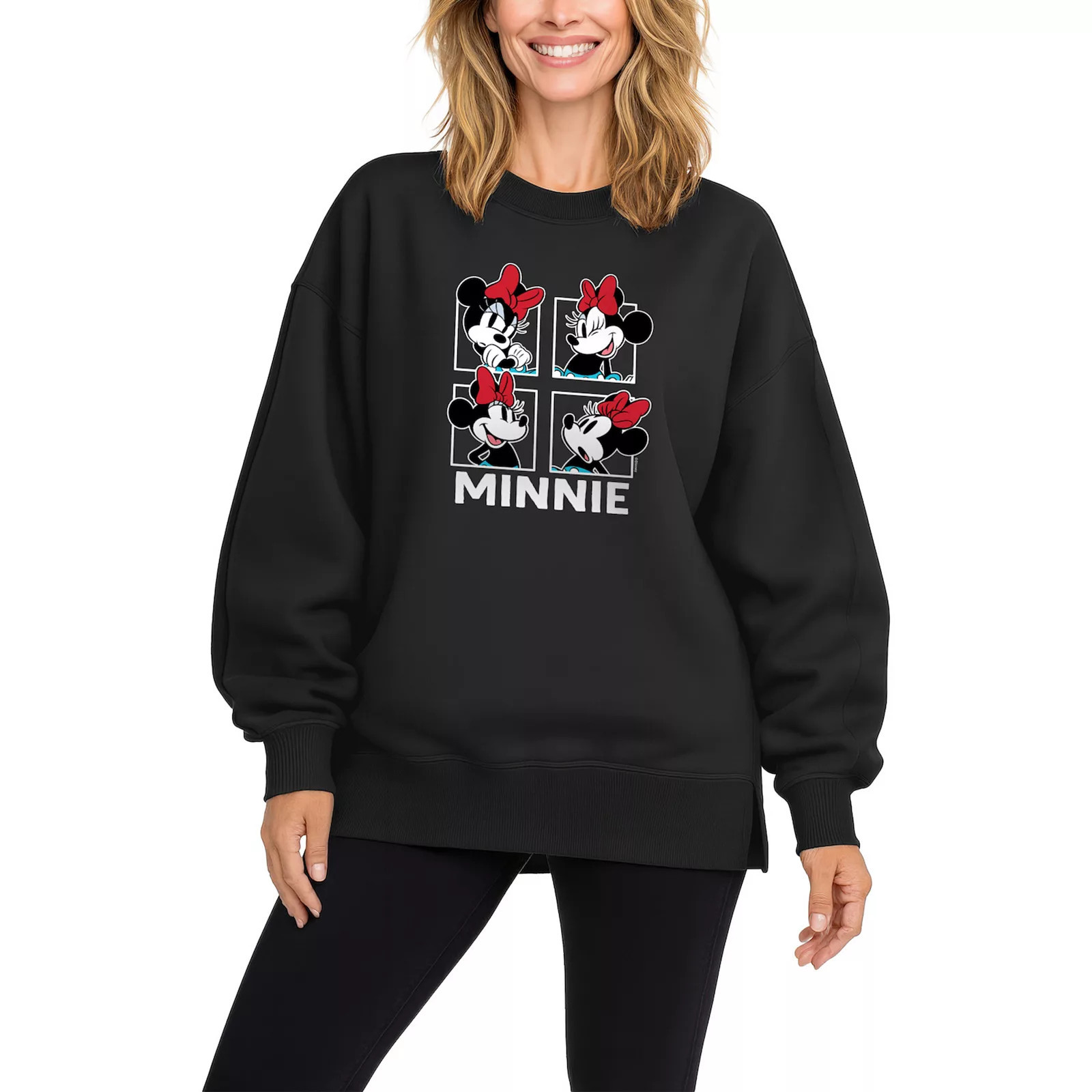 Women's Disney's Minnie Mouse Oversized Fleece Crew Sweatshirt, Size: Small, Black | Kohl's