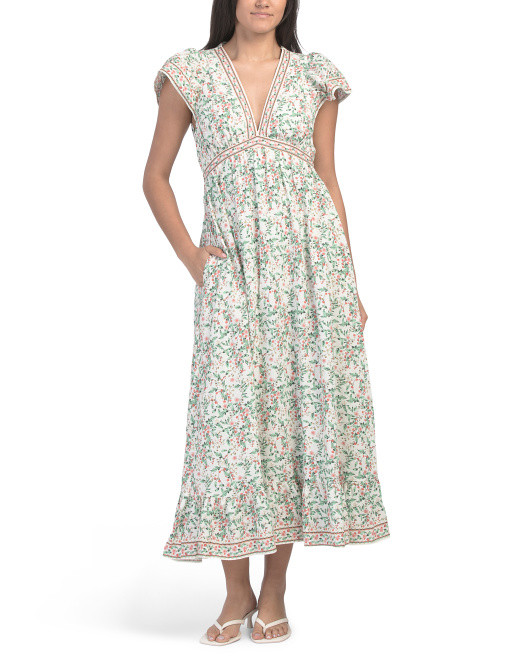 Flutter Sleeve V-neck Empire Waist Maxi Dress | TJ Maxx