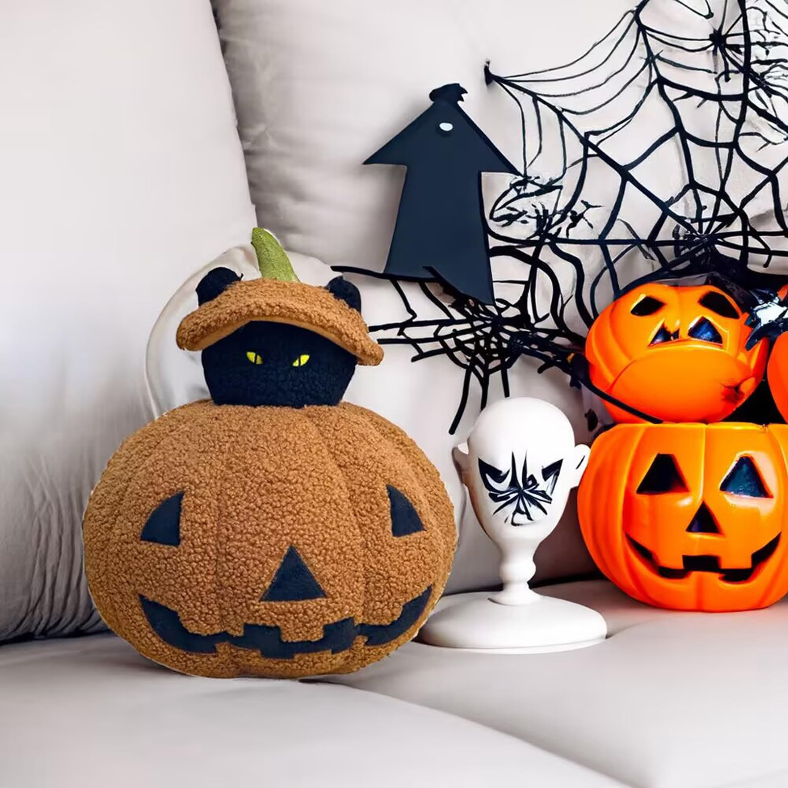 Halloween Plush Pillow Stuffed Throw Pillows Cute Brown Pumpkin Decorative Pillow | Amazon (US)