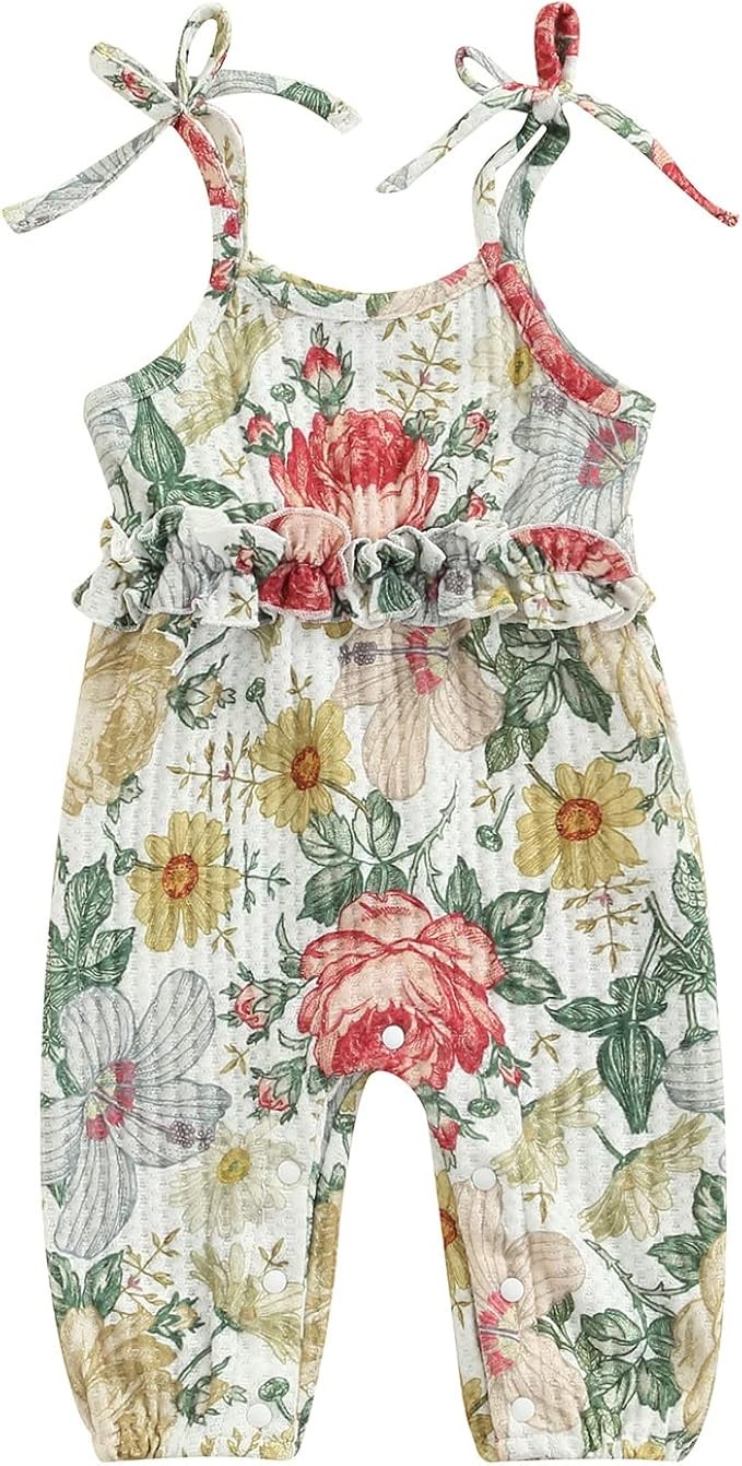 Baby Girls Summer Rompers Dress Newborn Plaid Floral Sunsuit Clothes Jumpsuits Headband Outfits | Amazon (US)