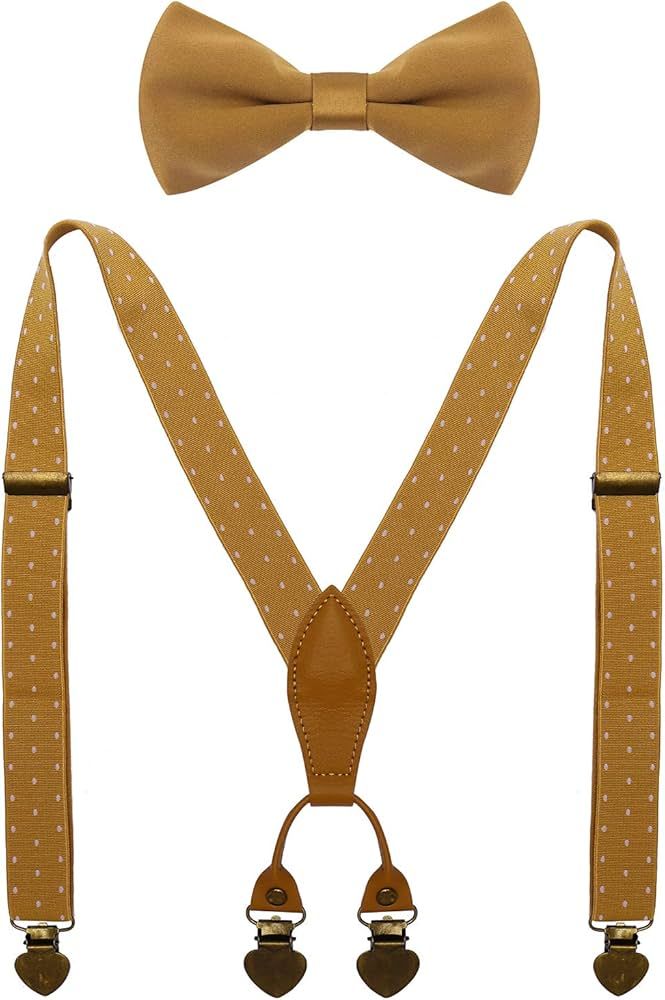 WDSKY Men's Boys' Suspenders and Bow Tie Set with Heart Clips Y Style Adjustable | Amazon (US)
