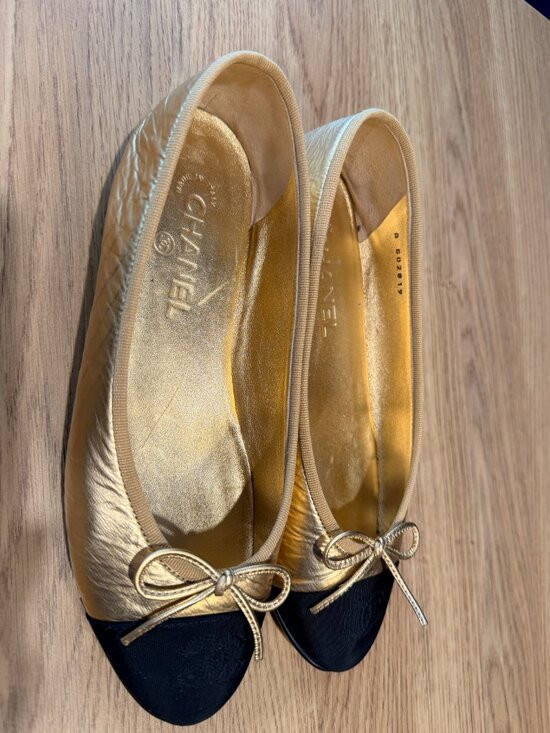 CHANEL BALLERINA FLATS (GOLD/BLACK) | Poshmark