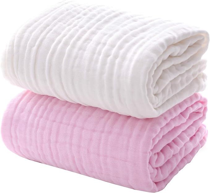 MUKIN Baby Muslin Bath Towels, Super Soft Cotton Receiving Blanket for Baby's Delicate Skin,2Pack... | Amazon (US)