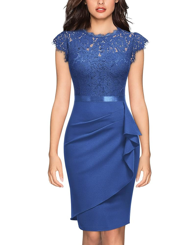 Miusol Women's Elegant Floral Lace Ruffle Design Cap Sleeve Cocktail Party Dress | Amazon (US)