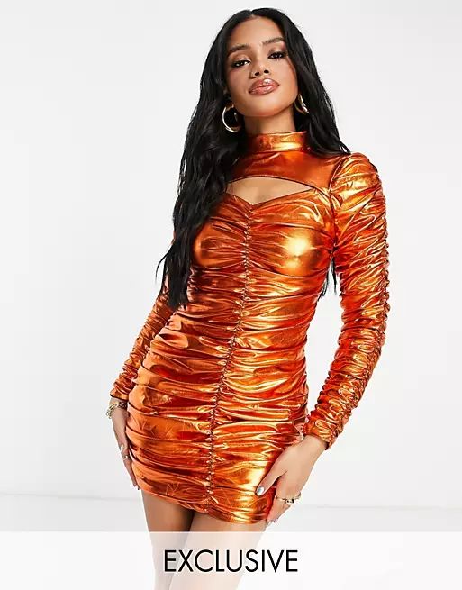 Collective the Label exclusive long sleeve cut out sequin mini dress in orange | ASOS | ASOS (Global)