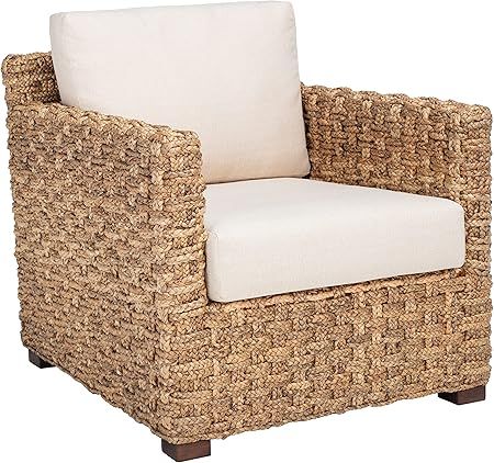 SAFAVIEH Couture Home Collection Gregory Natural/Beige Cushion Water Hyacinth Accent Chair (Fully... | Amazon (US)