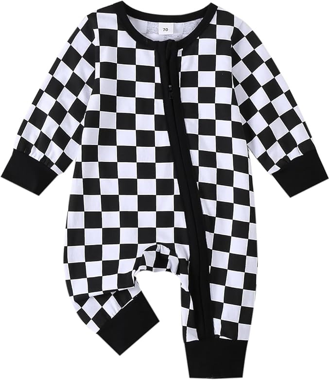 Karuedoo Newborn Baby Boy Girl Clothes Checkered Long Sleeve Zipper Romper Jumpsuit One Piece Bod... | Amazon (US)