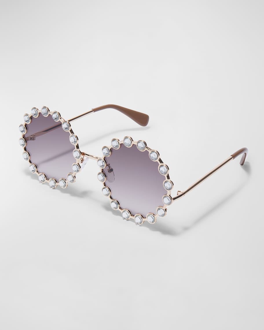 Elton Round Gold-Plated Metal Sunglasses | Neiman Marcus