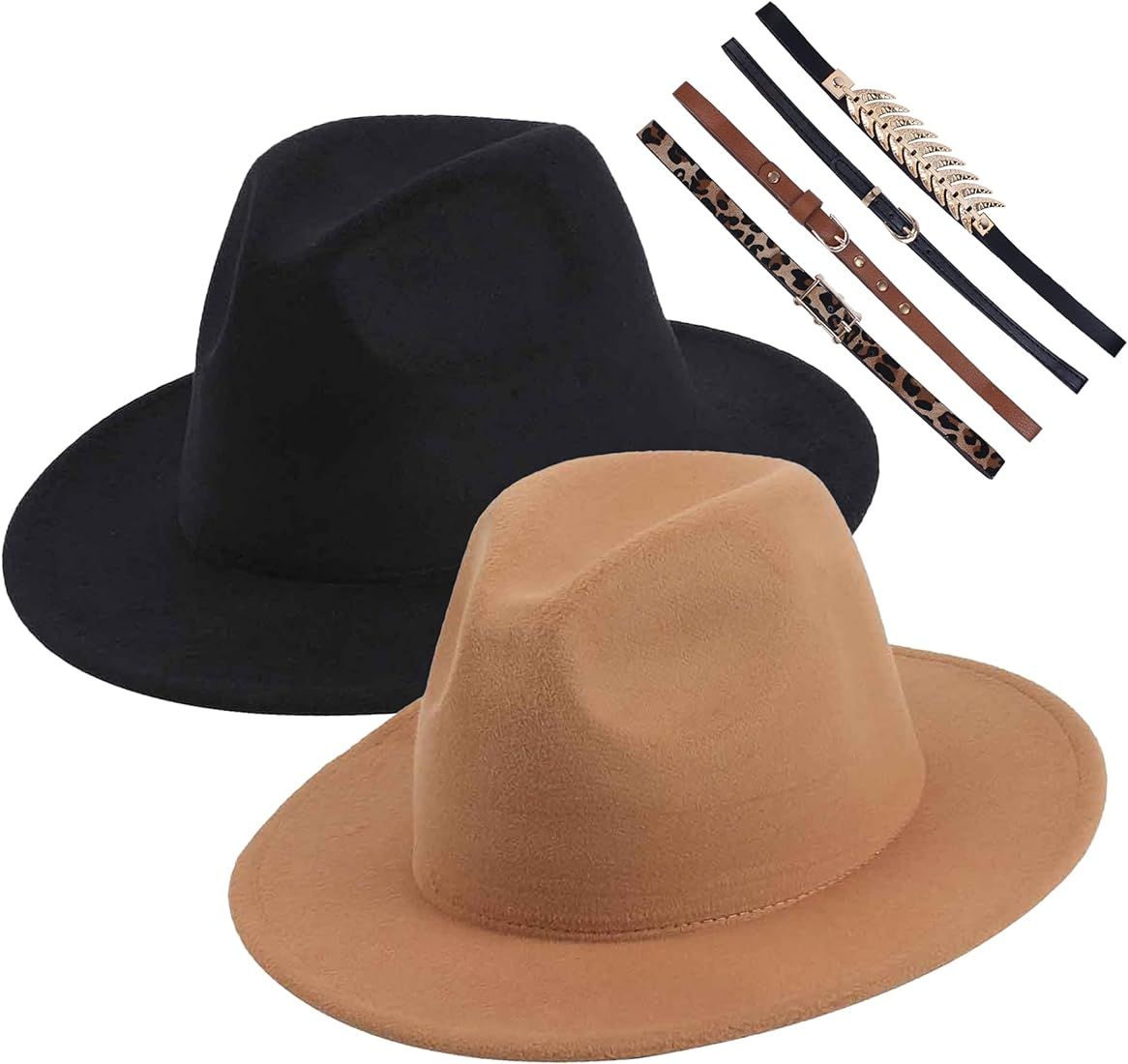 Geyanuo Womens Fedora Hat Classic Wide Brim Floppy Panama Hat with Ring Belt Buckle Wool Fashion ... | Amazon (US)