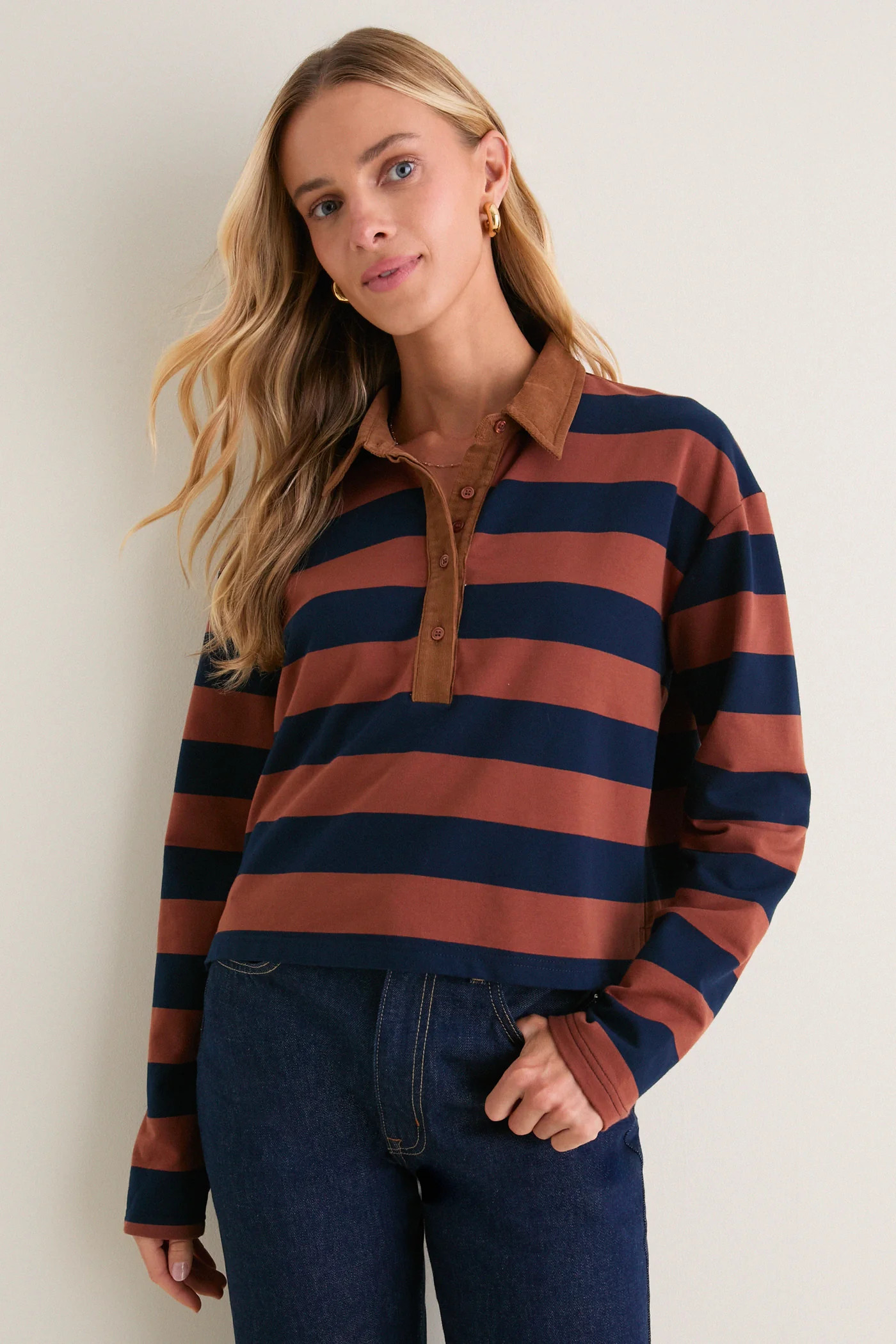 Tobacco and Navy Rugby Crop Shirt | Tuckernuck (US)