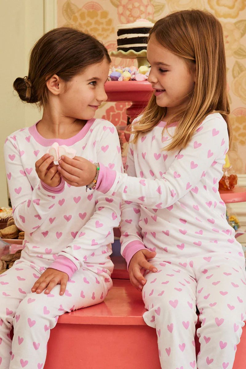 Kids Long-Long Set in Pink Heart | LAKE Pajamas