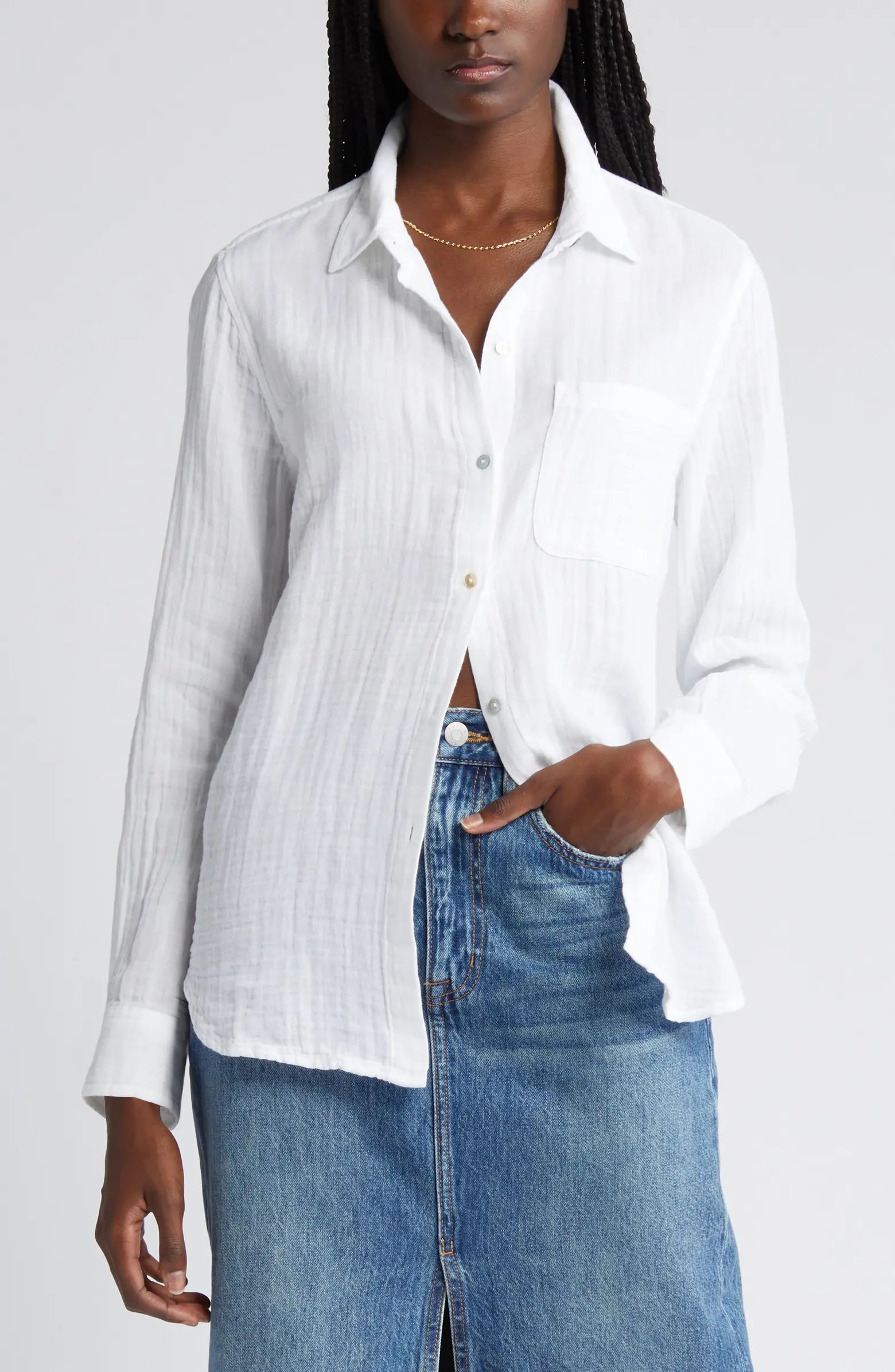 Ellis Cotton Gauze Button-Up Shirt | Nordstrom