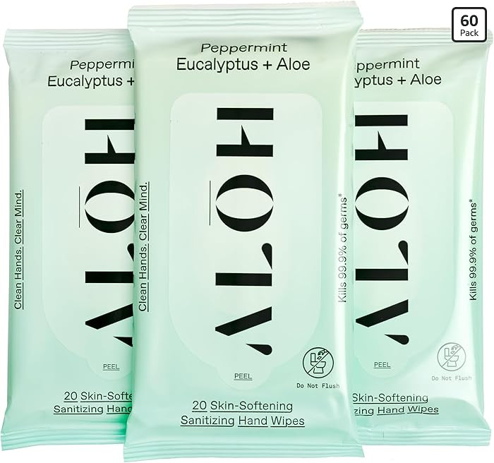 ALŌH Peppermint Eucalyptus + Aloe Sanitizing Hand Wipes - Clean Hands, Clear Mind On The Go Sani... | Amazon (US)