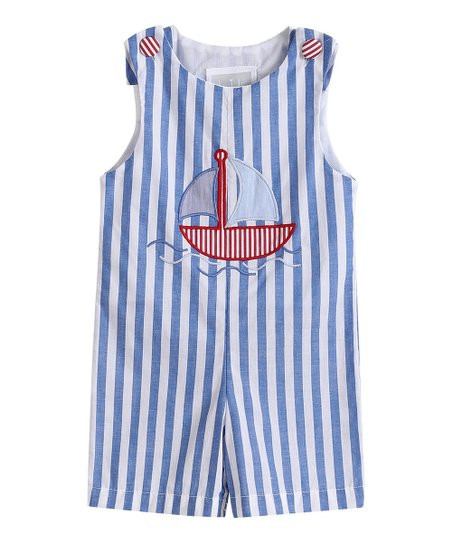 Lil Cactus Blue & White Stripe Sailboat Appliqué Romper - Infant | Zulily