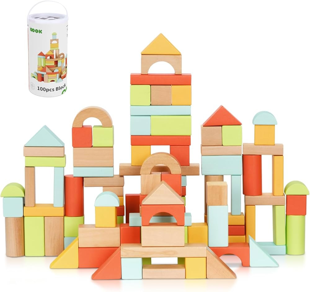 100pcs Building Blocks for Toddlers 1-3, Wooden Blocks for Kids with Storage Bucket and Shape Sor... | Amazon (US)