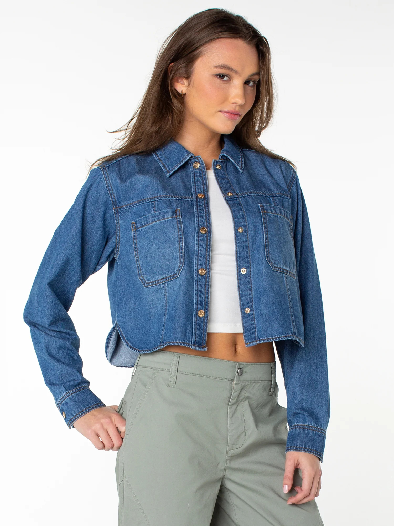 Celebrity Pink Women's and Women's Plus Hi Low Button Down Denim Top, Sizes XS-4X | Walmart (US)