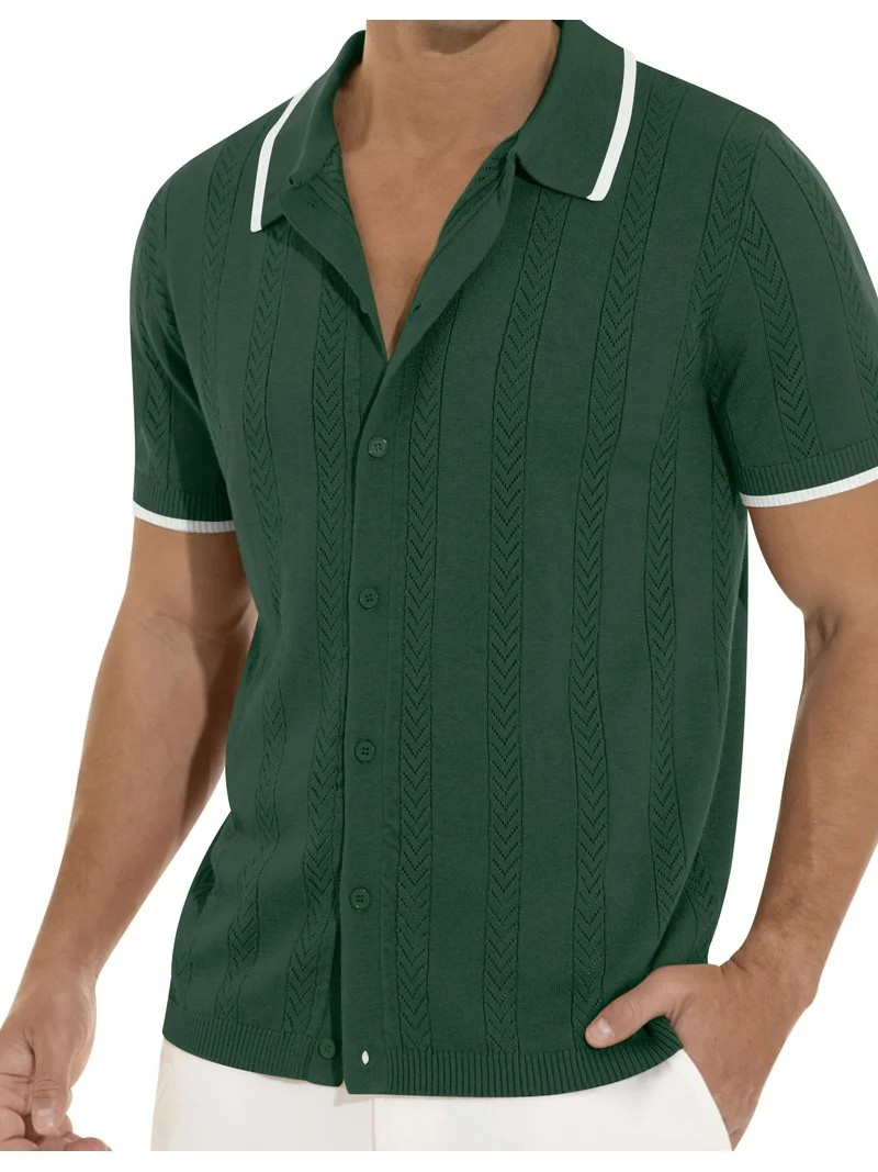 Iceglad Men's Casual Button Down Shirt Short Sleeve Vintage Clothes Knit Polo Shirts Summer Beach... | Walmart (US)