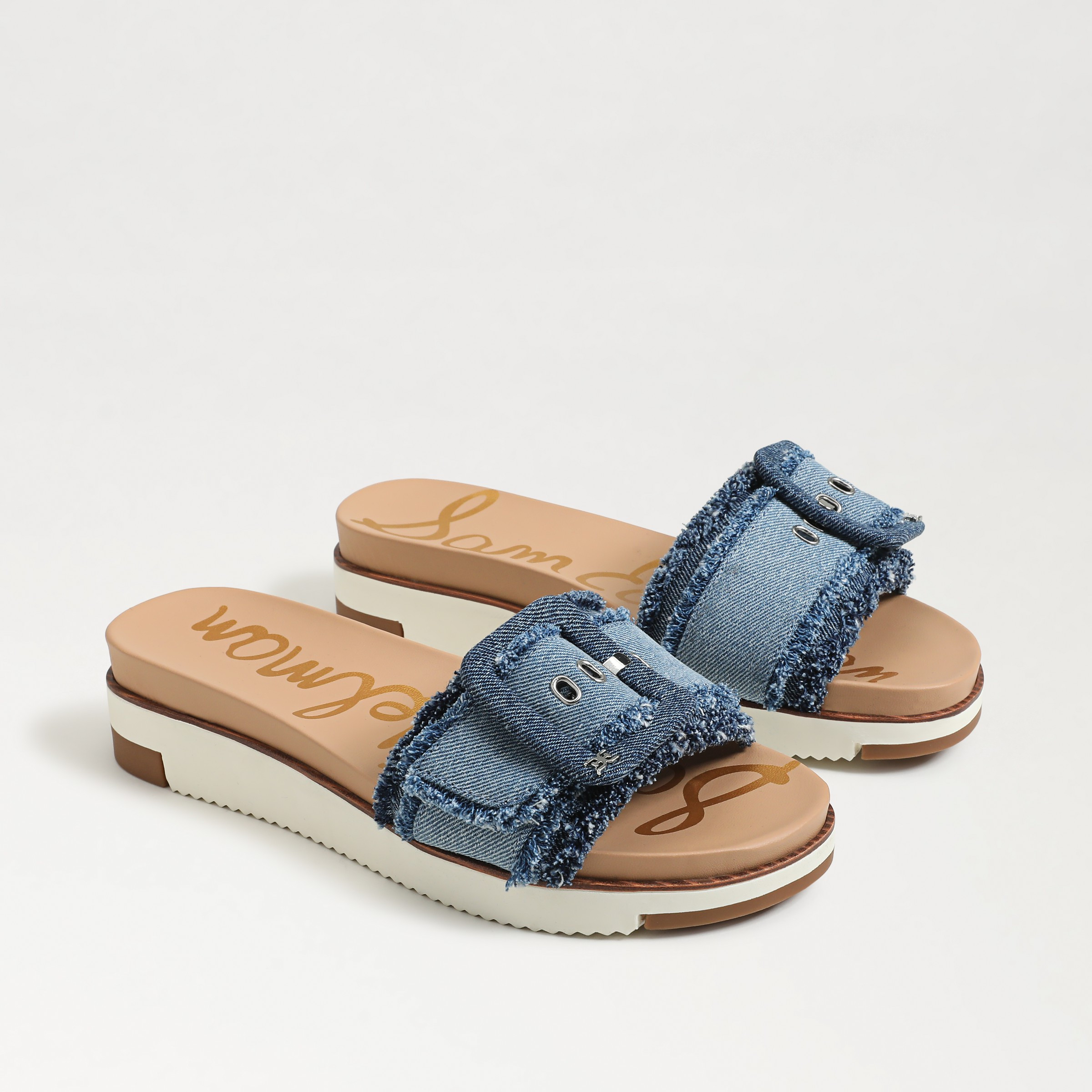 Sam Edelman Ariane Fray Slide Sandal Blue Multi Denim | Sam Edelman