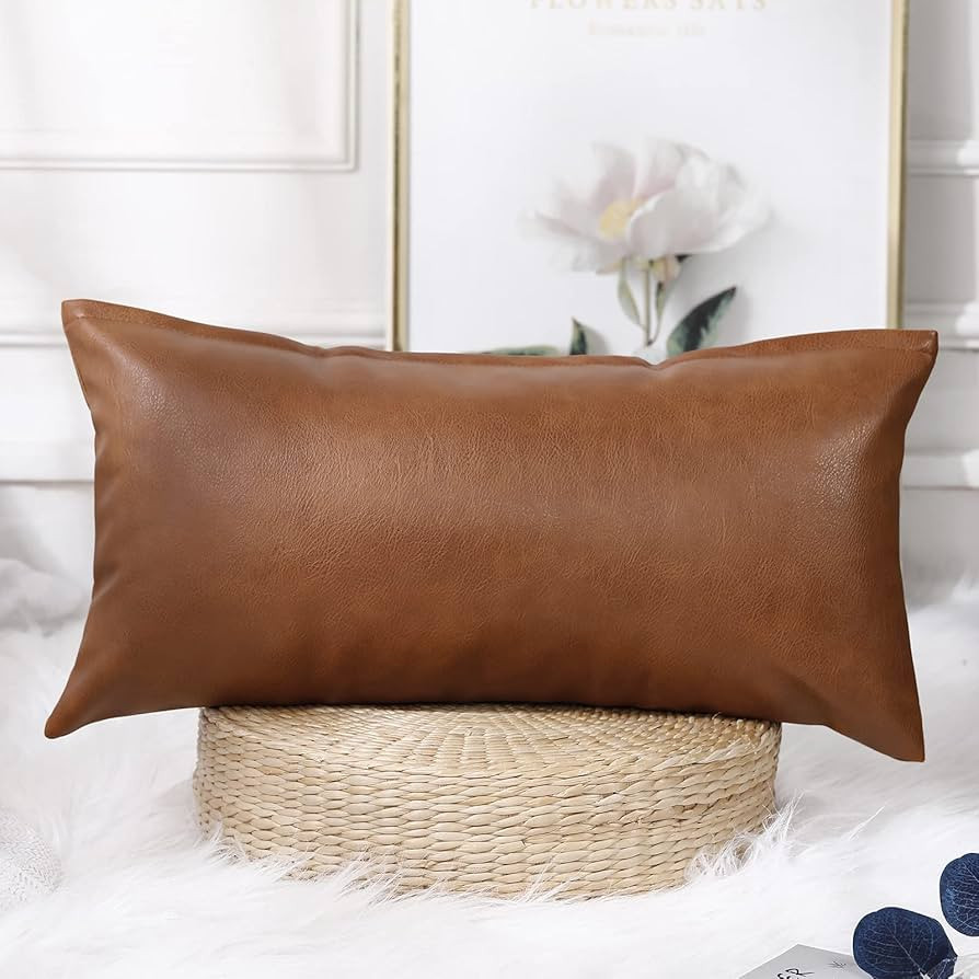 PANOD Decorative Lumbar Throw Pillow Covers 16 x 26,Premium Faux Leather Long Pillow Covers Cushi... | Amazon (US)