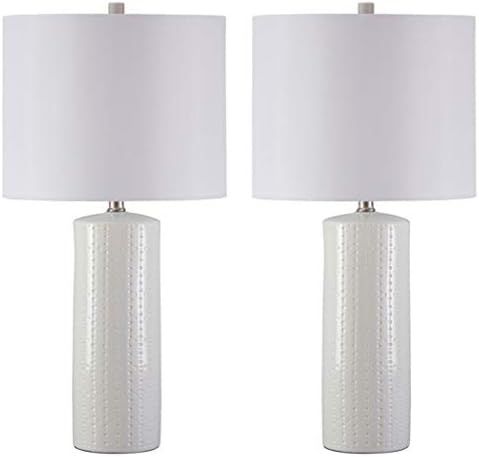 Signature Design by Ashley Steuben Textured Ceramic Table Lamp, Set of 2 Lamps, 25", Solid White | Amazon (US)