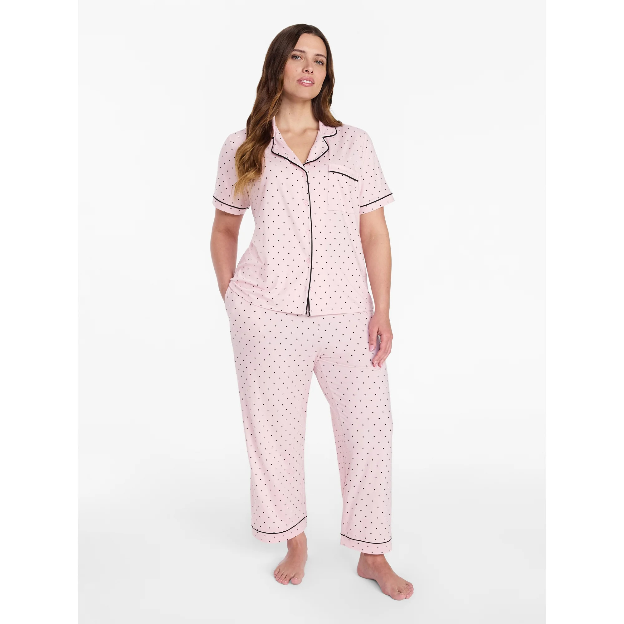 Joyspun Women's Dreamy Soft Collection Notch Knit Top and Capri Pants Pajama Set, 2-Piece, Sizes ... | Walmart (US)